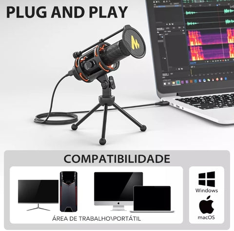 Microfone USB para PC especialmente para streaming, podcsting.