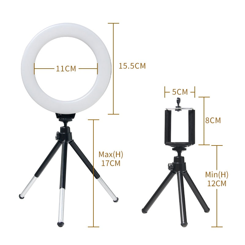 SH 16 cm 6 polegadas anel de luz com tripé carga usb lâmpada led selfie luz de fotografia regulável para fotografia estúdio de fotografia