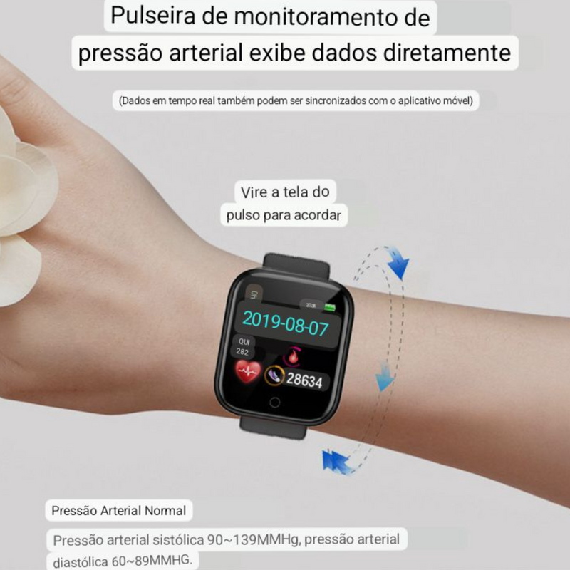 Smartwatch D20 Relógio Inteligente Monitor Cardíaco Fitness para homens Mulheres Relógios a prova d'água