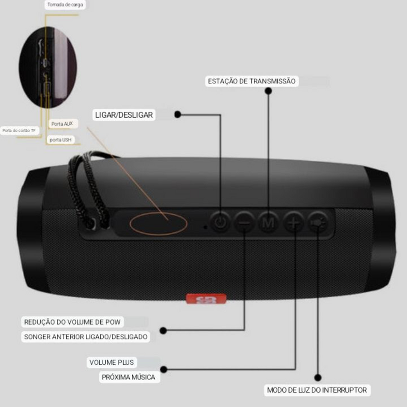 Caixa de som T&G sem fio via Bluetooth com luz LED